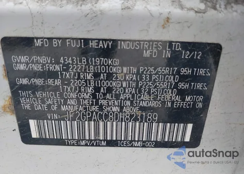 2013 Subaru Xv Crosstrek 2.0I Premium z USA, uszkodzony, nr VIN JF2GPACC8DH823189